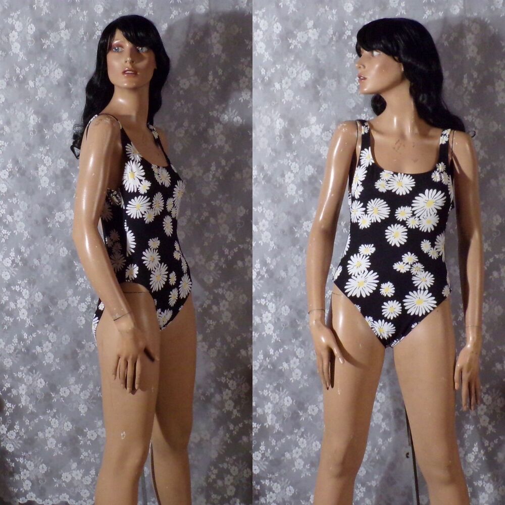 Vintage 90s J.Crew One Piece Swimsuit Size Small 1990s Retro Floral Daisy Print